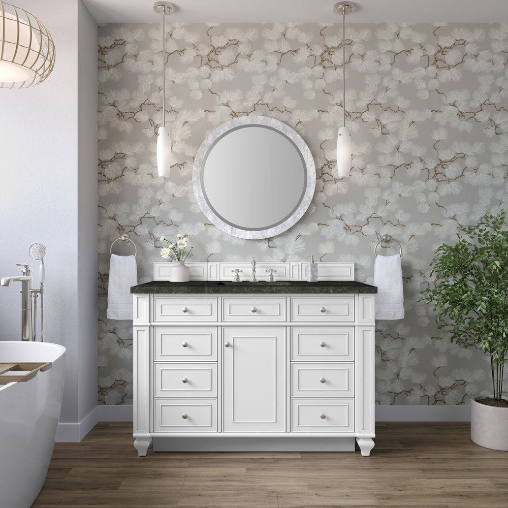 James Martin - Bristol 48" Single Vanity, Bright White, w/ 3 CM Phantome Eclos Top - 157-V48-BW-3PHT view 2