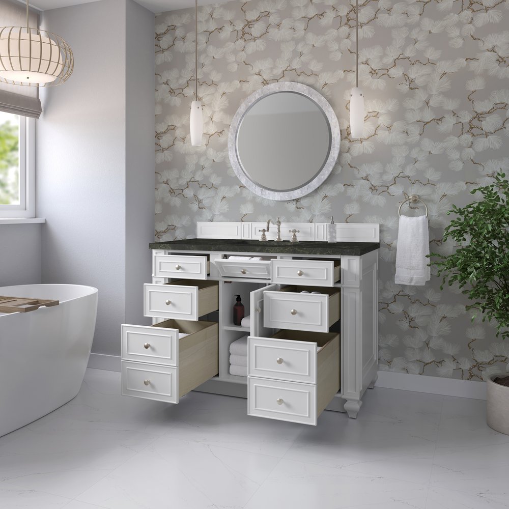 James Martin - Bristol 48" Single Vanity, Bright White, w/ 3 CM Phantome Eclos Top - 157-V48-BW-3PHT view 4