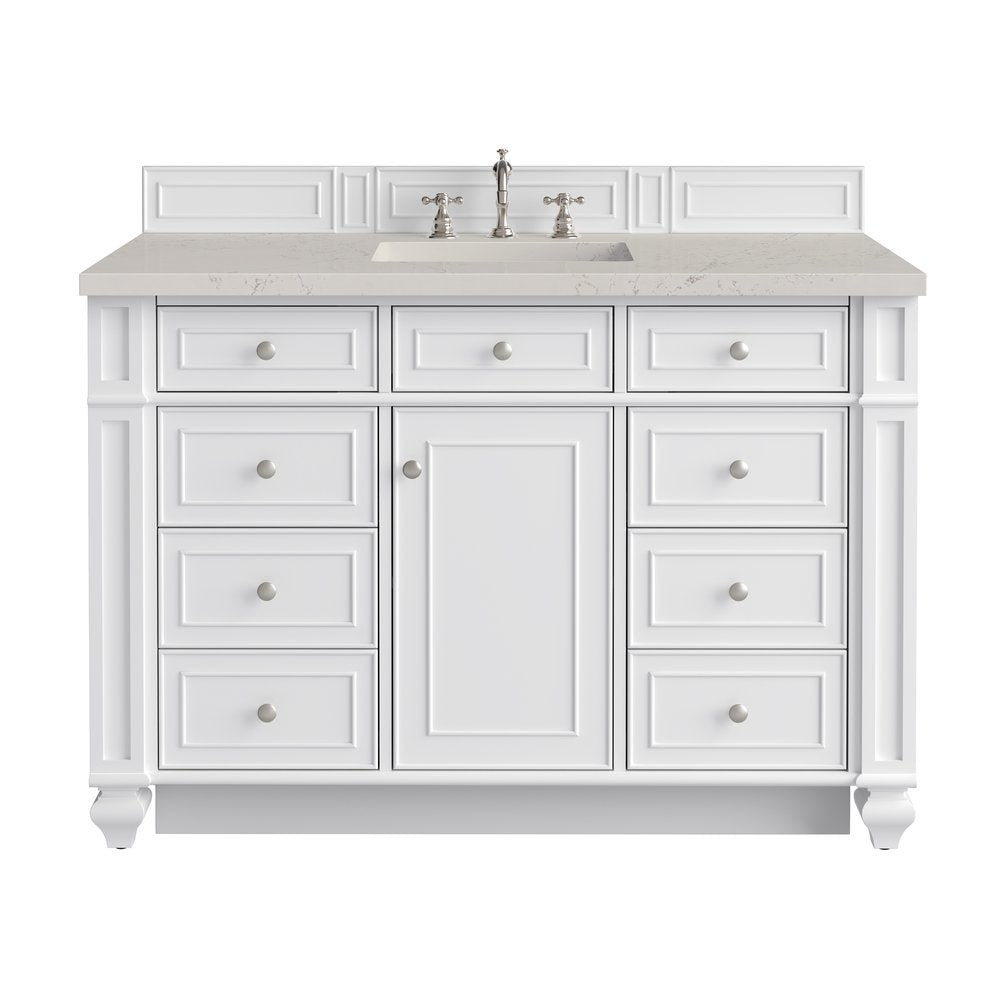 James Martin - Bristol 48" Single Vanity, Bright White, w/ 3 CM Siberian Silestone Top w/FreePower Wireless Charger - 157-V48-BW-FSFR view 1