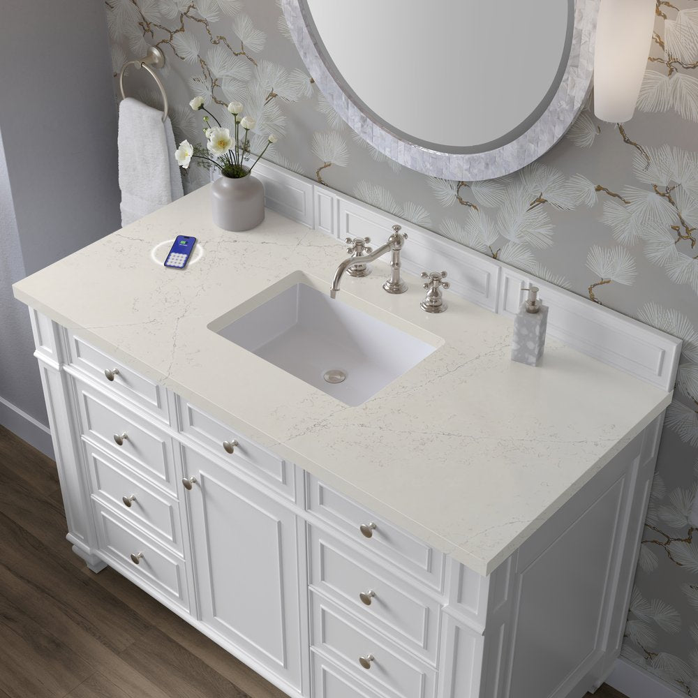James Martin - Bristol 48" Single Vanity, Bright White, w/ 3 CM Siberian Silestone Top w/FreePower Wireless Charger - 157-V48-BW-FSFR view 5
