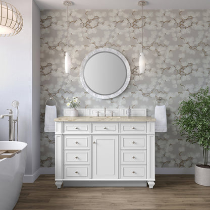 James Martin - Bristol 48" Single Vanity, Bright White, w/ 3 CM Tajnar Eclos Top w/FreePower Wireless Charger - 157-V48-BW-FTJR view 2