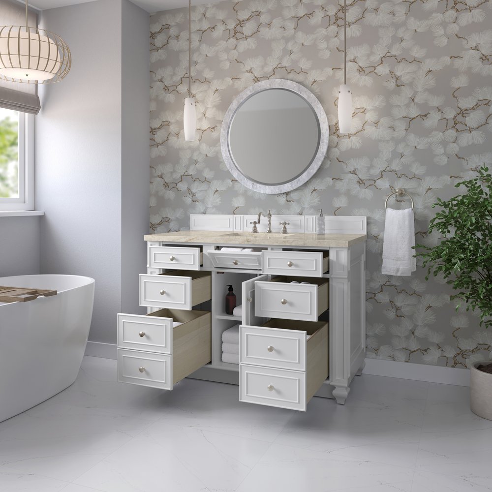 James Martin - Bristol 48" Single Vanity, Bright White, w/ 3 CM Tajnar Eclos Top w/FreePower Wireless Charger - 157-V48-BW-FTJR view 4