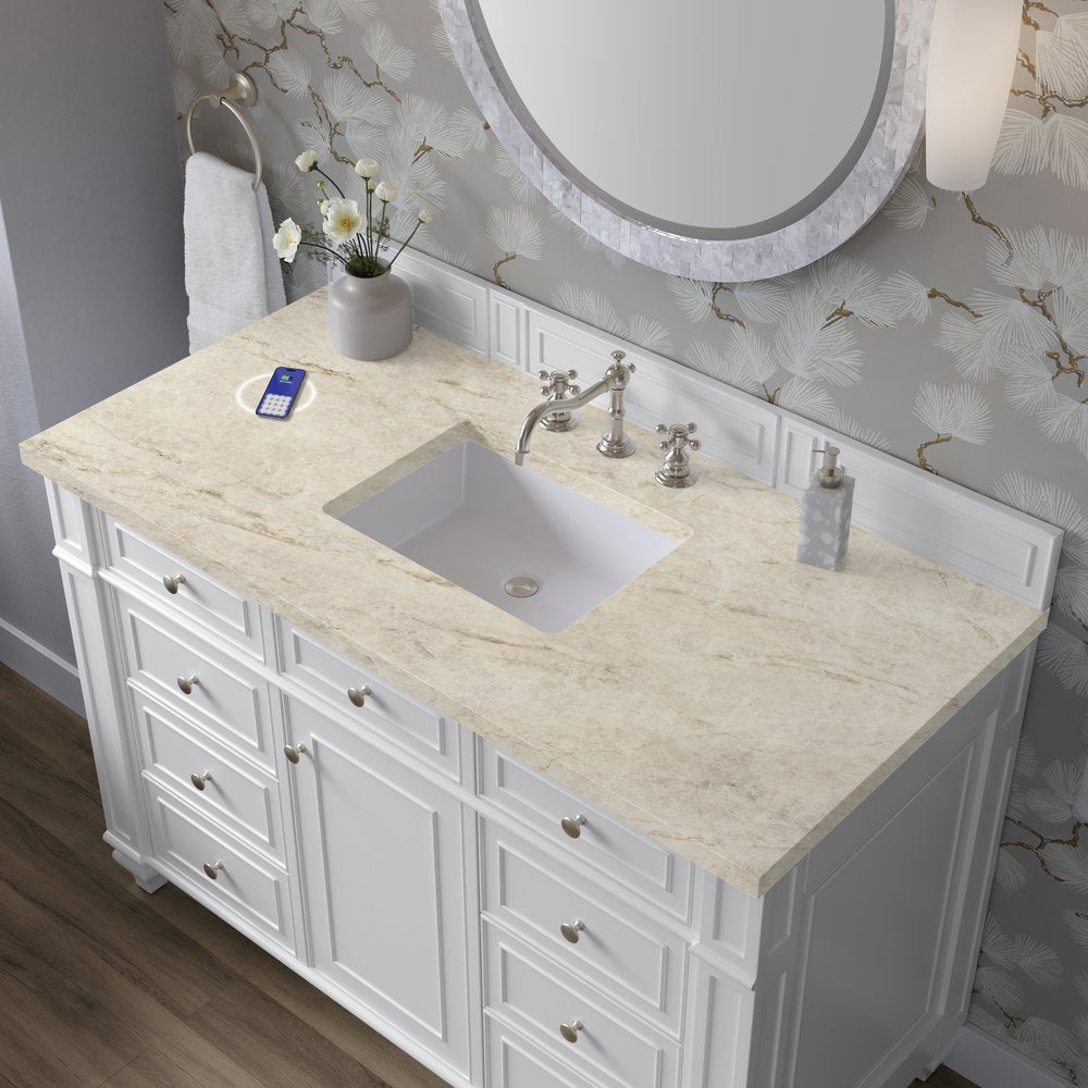 James Martin - Bristol 48" Single Vanity, Bright White, w/ 3 CM Tajnar Eclos Top w/FreePower Wireless Charger - 157-V48-BW-FTJR view 5