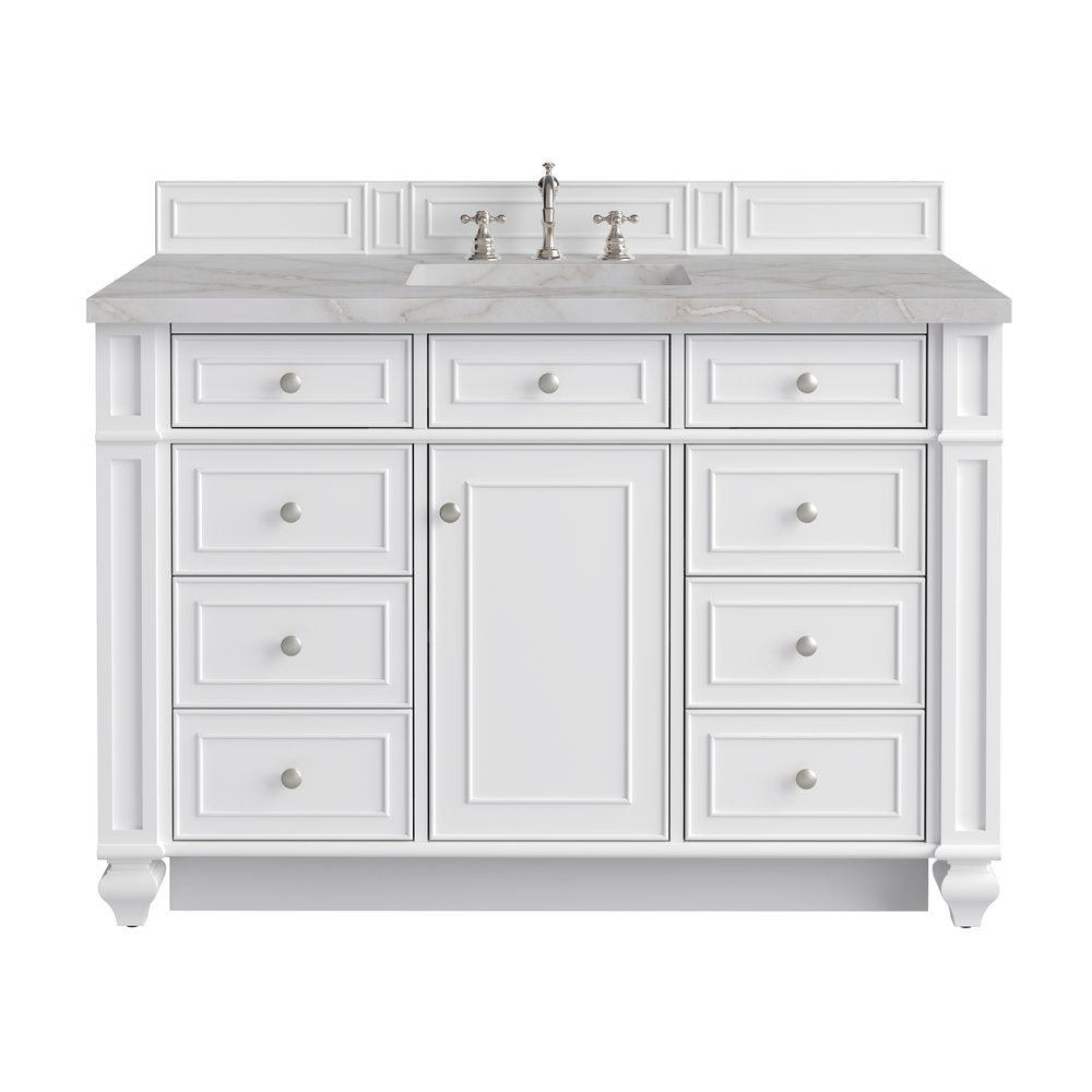 James Martin - Bristol 48" Single Vanity, Bright White w/ 3 CM Victorian Silver Silestone Top - 157-V48-BW-3VSL view 1