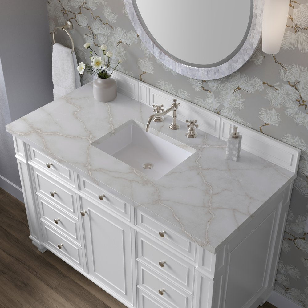 James Martin - Bristol 48" Single Vanity, Bright White w/ 3 CM Victorian Silver Silestone Top - 157-V48-BW-3VSL view 5
