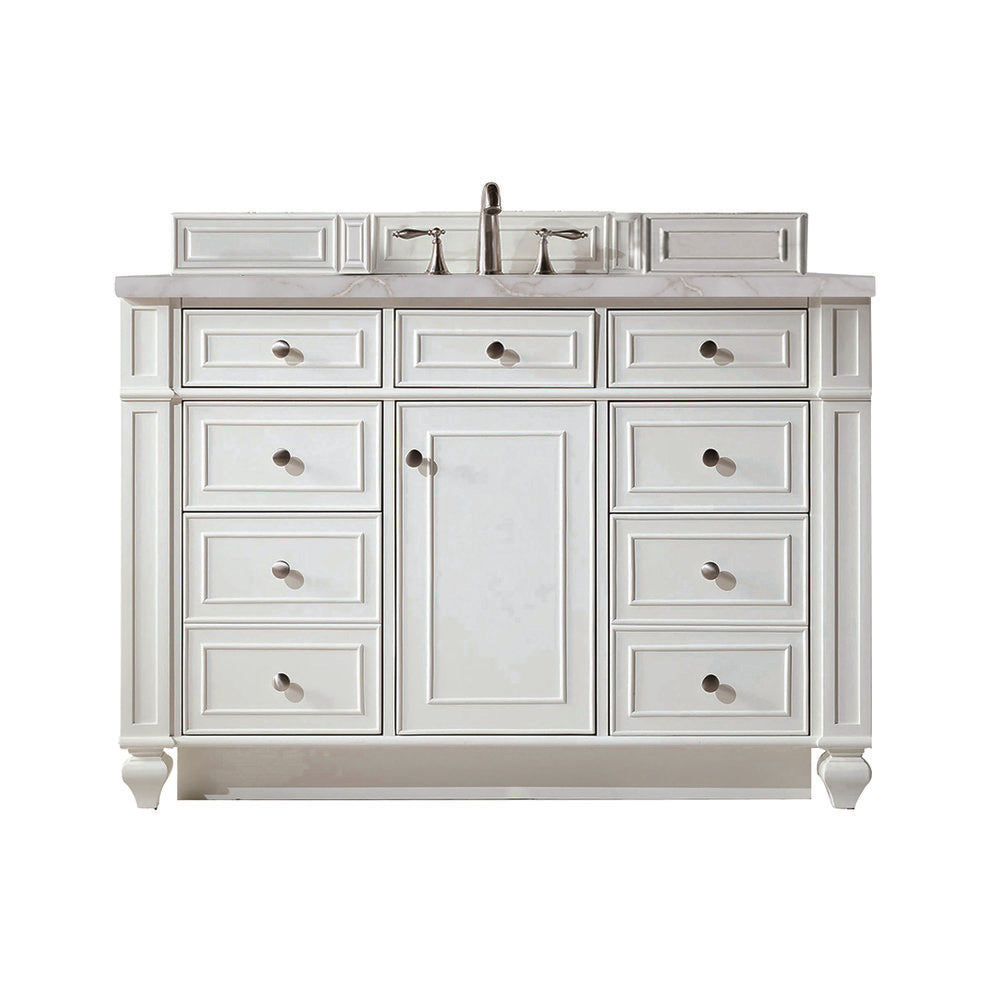 James Martin - Bristol 48" Single Vanity, Bright White w/ 3 CM Victorian Silver Silestone Top w/ FreePower Wireless Charger - 157-V48-BW-FVSL view 1