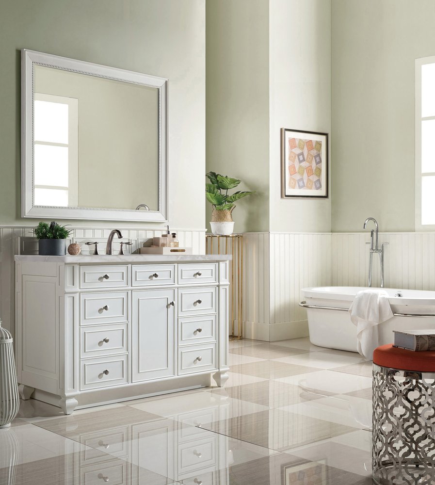 James Martin - Bristol 48" Single Vanity, Bright White w/ 3 CM Victorian Silver Silestone Top w/ FreePower Wireless Charger - 157-V48-BW-FVSL view 4