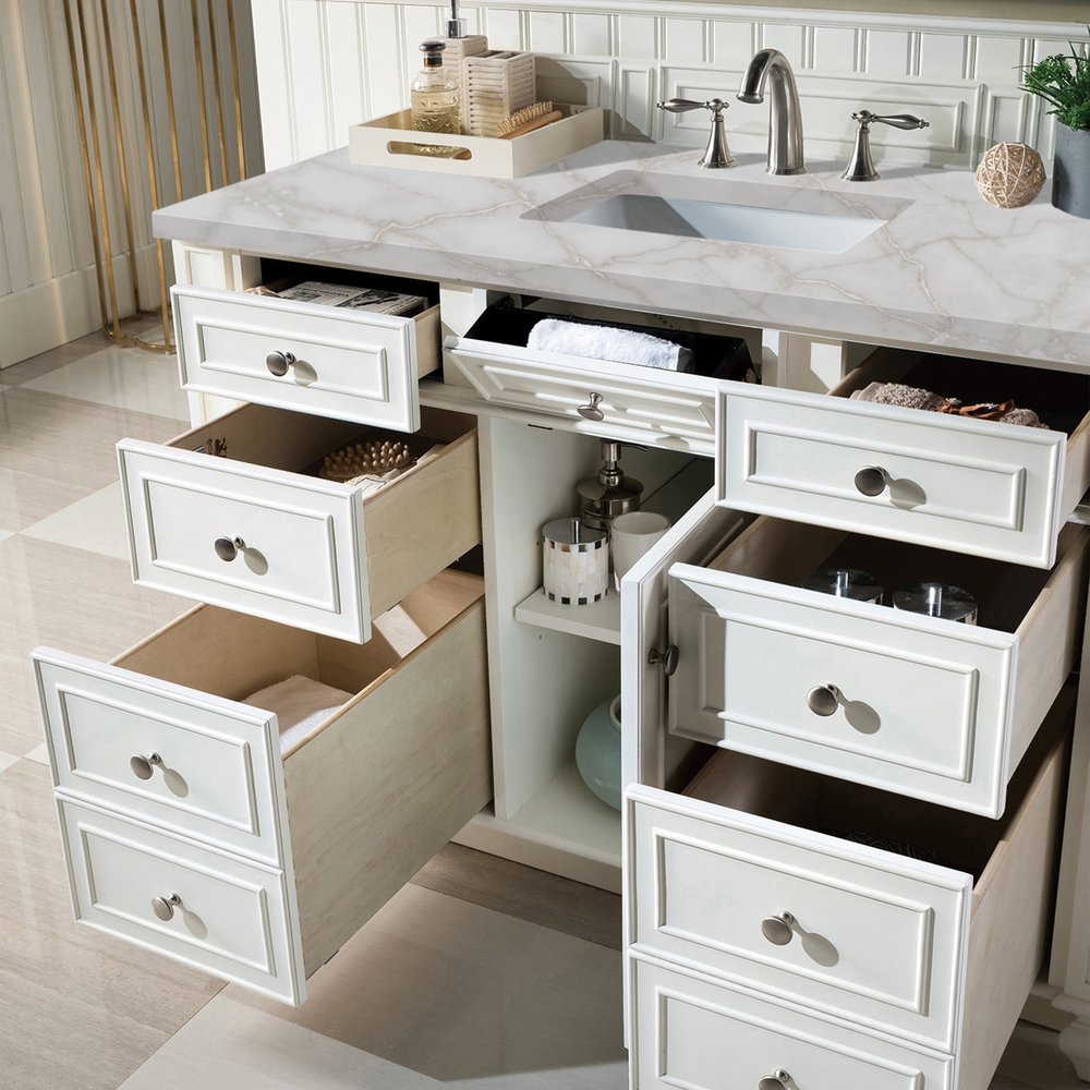 James Martin - Bristol 48" Single Vanity, Bright White w/ 3 CM Victorian Silver Silestone Top w/ FreePower Wireless Charger - 157-V48-BW-FVSL view 5