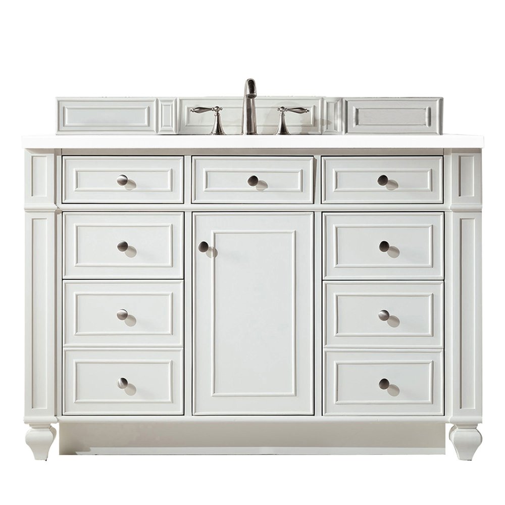 James Martin - Bristol 48" Single Vanity, Bright White w/ 3 CM White Zeus Silestone Top - 157-V48-BW-3WZ view 1