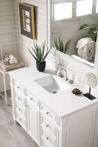 James Martin - Bristol 48" Single Vanity, Bright White w/ 3 CM White Zeus Silestone Top - 157-V48-BW-3WZ view 2