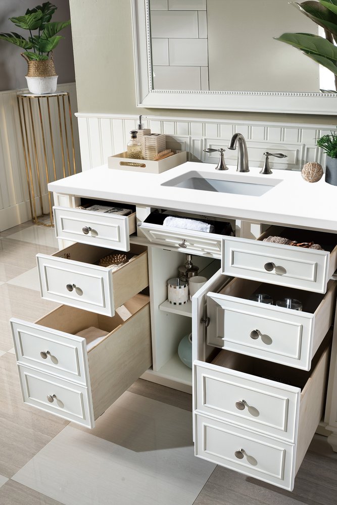 James Martin - Bristol 48" Single Vanity, Bright White w/ 3 CM White Zeus Silestone Top - 157-V48-BW-3WZ view 3