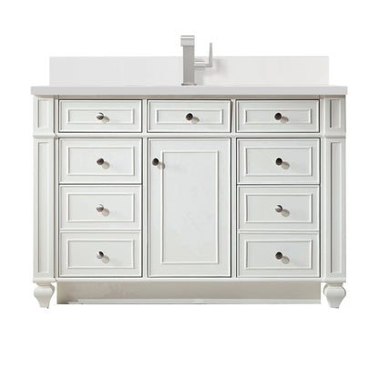 James Martin - Bristol 48" Single Vanity, Bright White w/ Single Hole 3 CM White Zeus Silestone Top & Backsplash - 157-V48-BW-1WZ view 1
