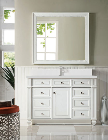 James Martin - Bristol 48" Single Vanity, Bright White w/ Single Hole 3 CM White Zeus Silestone Top & Backsplash - 157-V48-BW-1WZ view 2