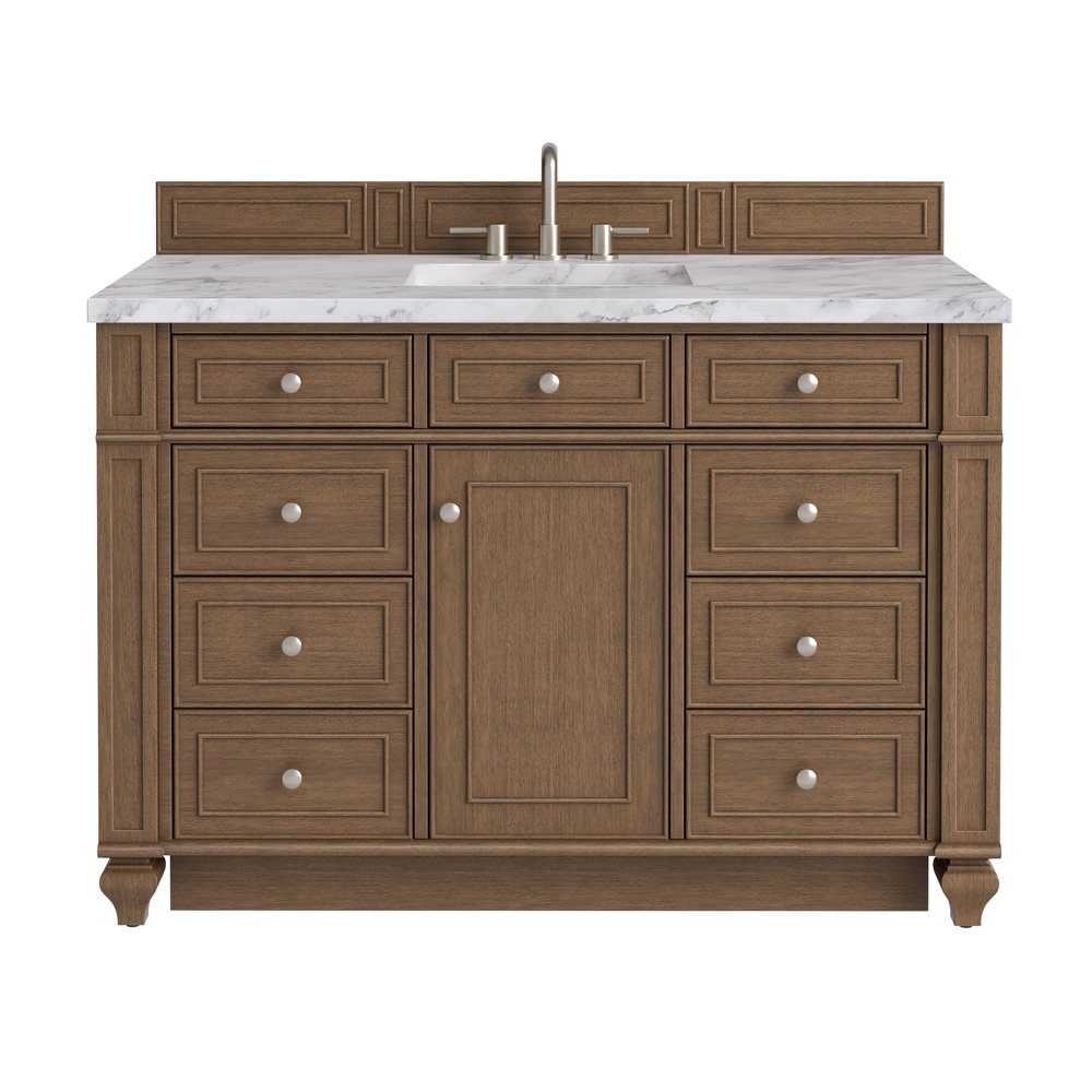 James Martin - Bristol 48" Single Vanity, Saddle Brown w/ 3 CM Carrara Marble Top - 157-V48-SBR-3CAR view 1