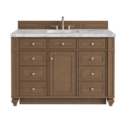 James Martin - Bristol 48" Single Vanity, Saddle Brown w/ 3 CM Carrara Marble Top - 157-V48-SBR-3CAR view 1