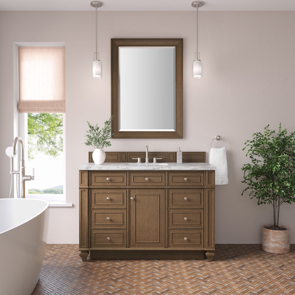 James Martin - Bristol 48" Single Vanity, Saddle Brown w/ 3 CM Carrara Marble Top - 157-V48-SBR-3CAR view 2