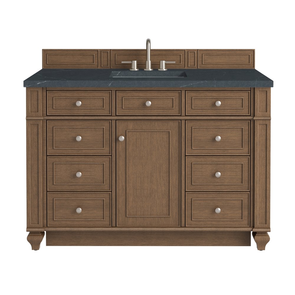 James Martin - Bristol 48" Single Vanity, Saddle Brown w/ 3 CM Charcoal Soapstone Silestone Top - 157-V48-SBR-3CSP view 1