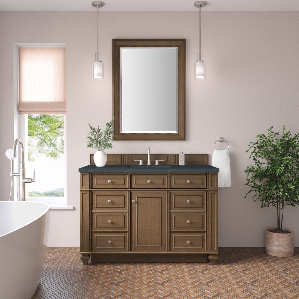 James Martin - Bristol 48" Single Vanity, Saddle Brown w/ 3 CM Charcoal Soapstone Silestone Top - 157-V48-SBR-3CSP view 2