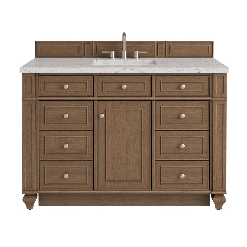 James Martin - Bristol 48" Single Vanity, Saddle Brown w/ 3 CM Eternal Jasmine Pearl Silestone Top - 157-V48-SBR-3EJP view 1