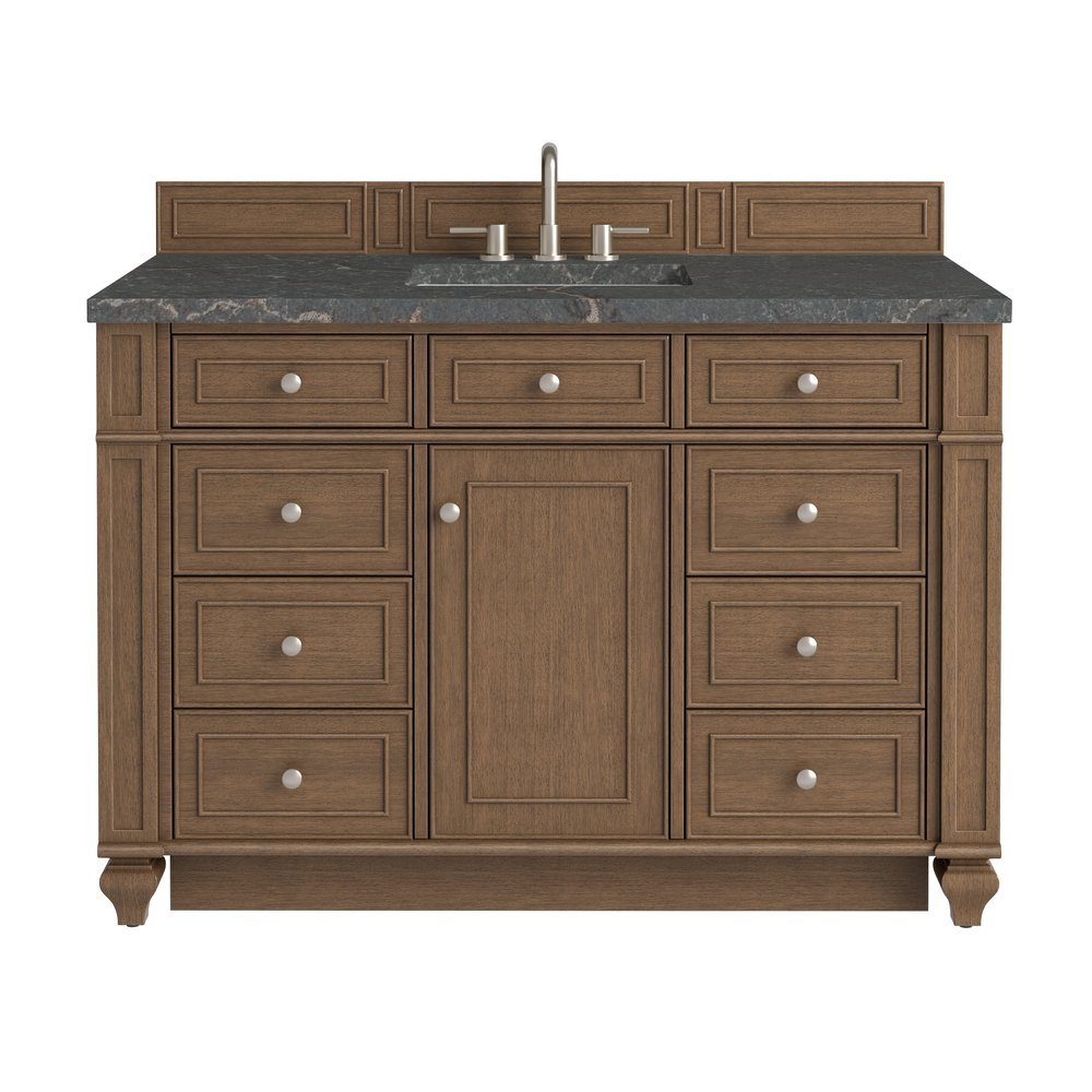James Martin - Bristol 48" Single Vanity, Saddle Brown w/ 3 CM Parisien Bleu Silestone Top - 157-V48-SBR-3PBL view 1