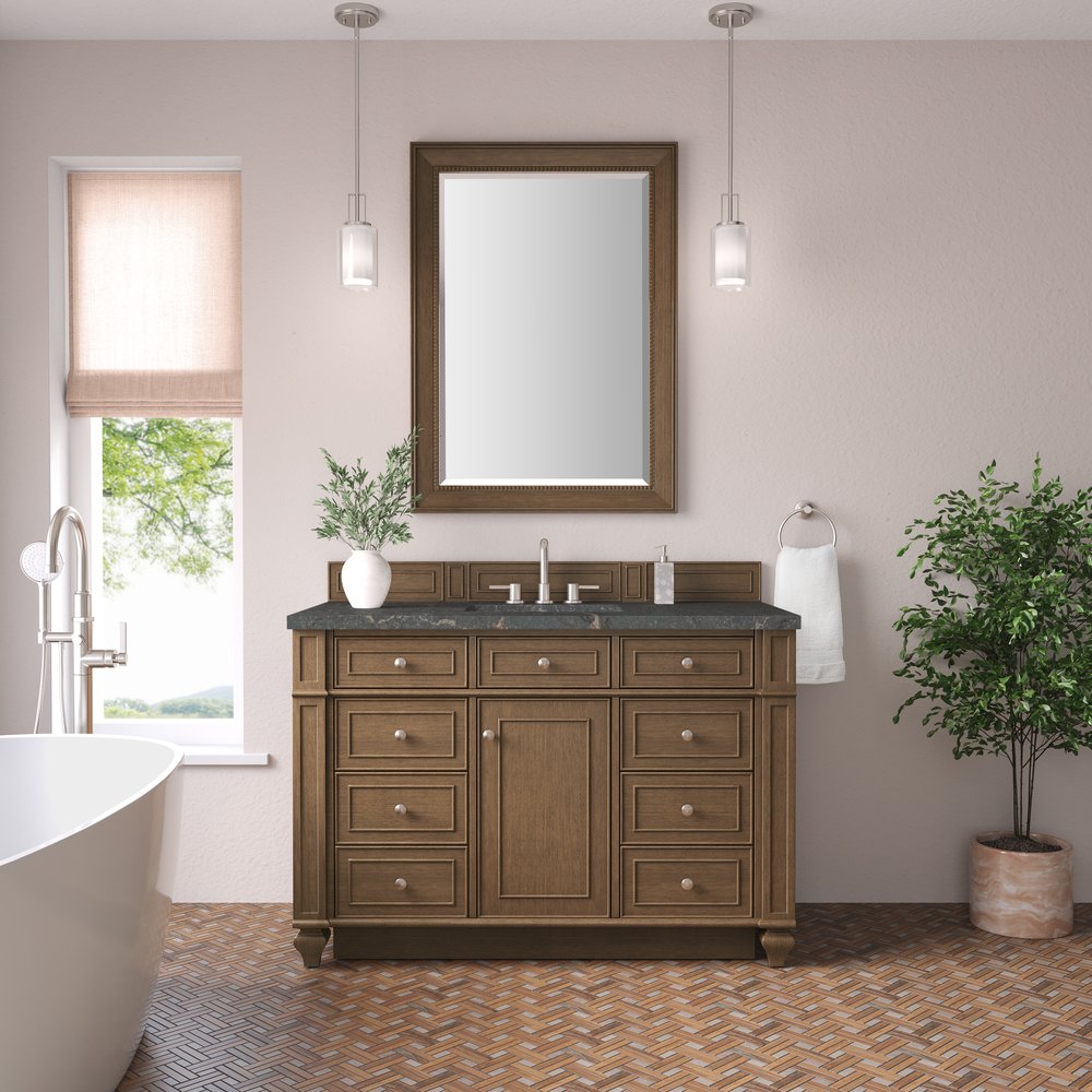 James Martin - Bristol 48" Single Vanity, Saddle Brown w/ 3 CM Parisien Bleu Silestone Top - 157-V48-SBR-3PBL view 2