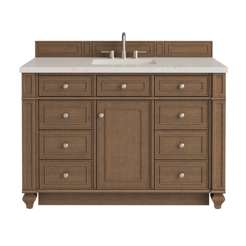 James Martin - Bristol 48" Single Vanity, Saddle Brown, w/ 3 CM Siberian Silestone Top - 157-V48-SBR-3SFR view 1