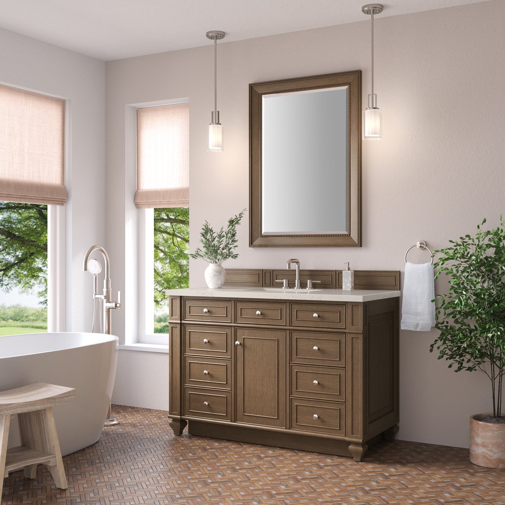James Martin - Bristol 48" Single Vanity, Saddle Brown, w/ 3 CM Siberian Silestone Top - 157-V48-SBR-3SFR view 3