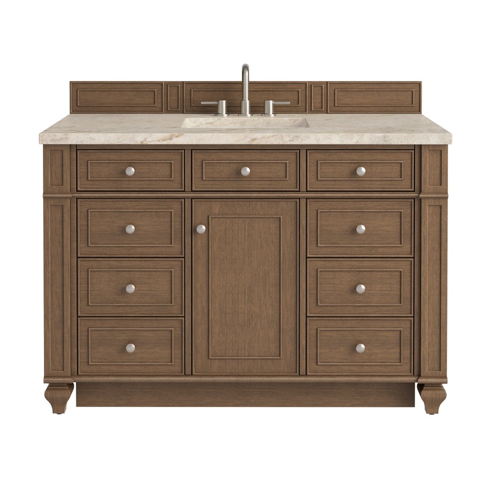 James Martin - Bristol 48" Single Vanity, Saddle Brown, w/ 3 CM Tajnar Eclos Top - 157-V48-SBR-3TJR view 1