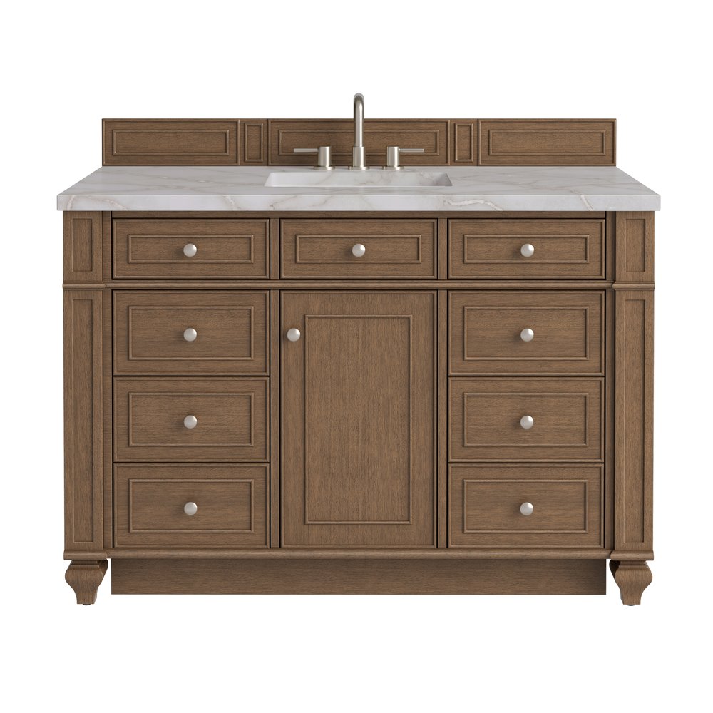 James Martin - Bristol 48" Single Vanity, Saddle Brown w/ 3 CM Victorian Silver Silestone Top - 157-V48-SBR-3VSL view 1