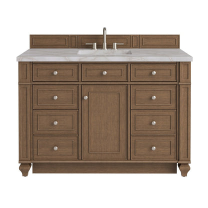 James Martin - Bristol 48" Single Vanity, Saddle Brown w/ 3 CM Victorian Silver Silestone Top - 157-V48-SBR-3VSL view 1