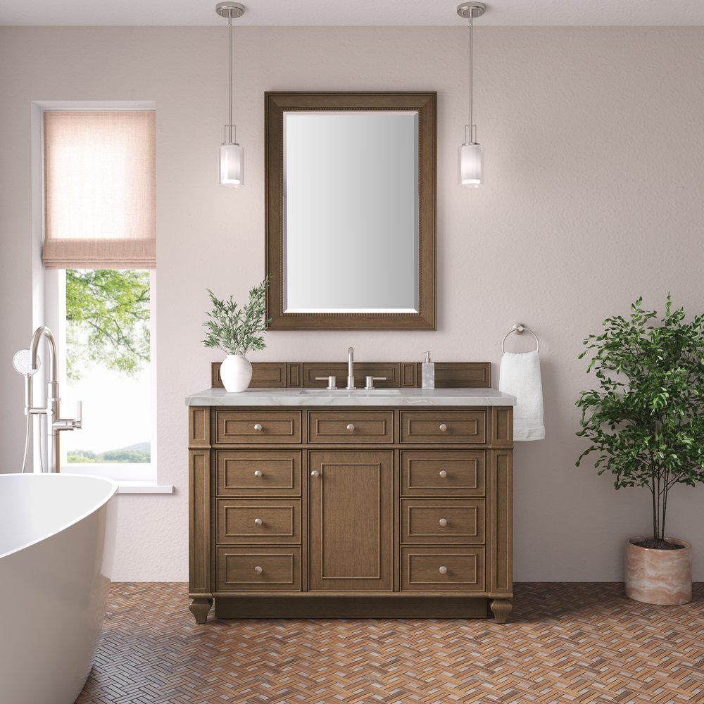 James Martin - Bristol 48" Single Vanity, Saddle Brown w/ 3 CM Victorian Silver Silestone Top - 157-V48-SBR-3VSL view 2
