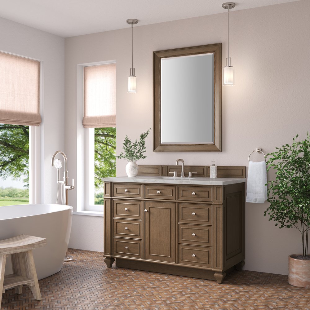 James Martin - Bristol 48" Single Vanity, Saddle Brown w/ 3 CM Victorian Silver Silestone Top - 157-V48-SBR-3VSL view 3