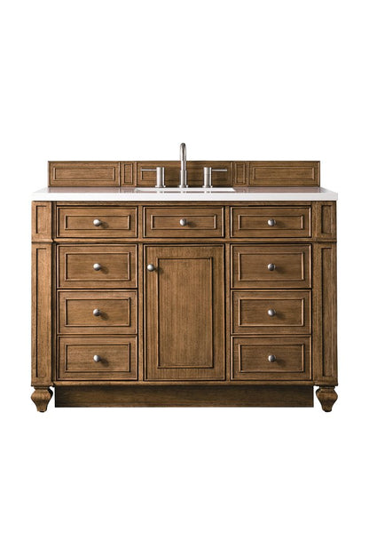 James Martin - Bristol 48" Single Vanity, Saddle Brown w/ 3 CM White Zeus Silestone Top - 157-V48-SBR-3WZ view 1
