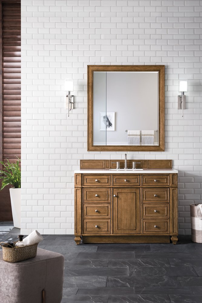 James Martin - Bristol 48" Single Vanity, Saddle Brown w/ 3 CM White Zeus Silestone Top - 157-V48-SBR-3WZ view 2