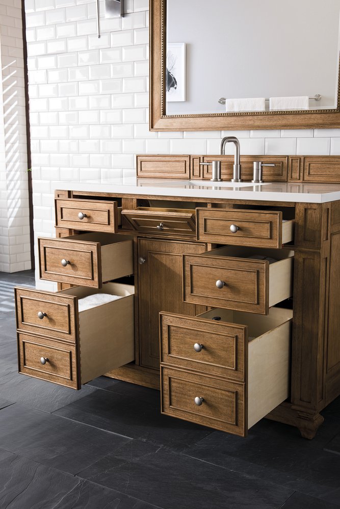 James Martin - Bristol 48" Single Vanity, Saddle Brown w/ 3 CM White Zeus Silestone Top - 157-V48-SBR-3WZ view 4
