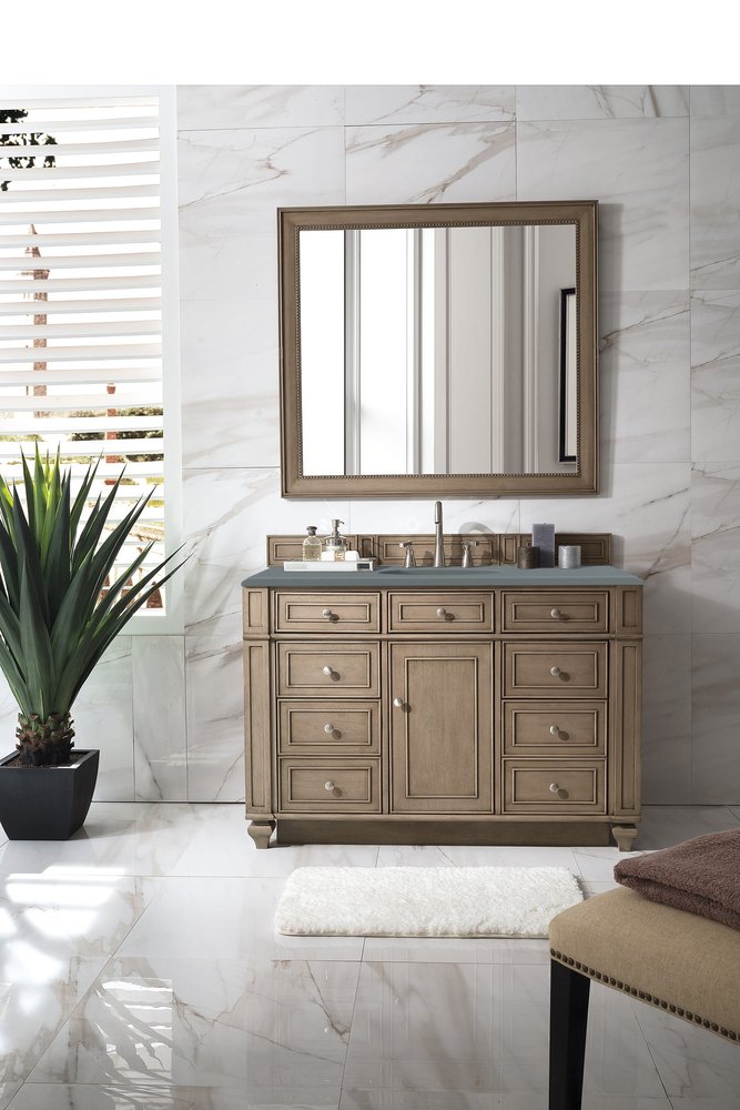 James Martin - Bristol 48" Single Vanity, Whitewashed Walnut w/ 3 CM Cala Blue Silestone Top - 157-V48-WW-3CBL view 2