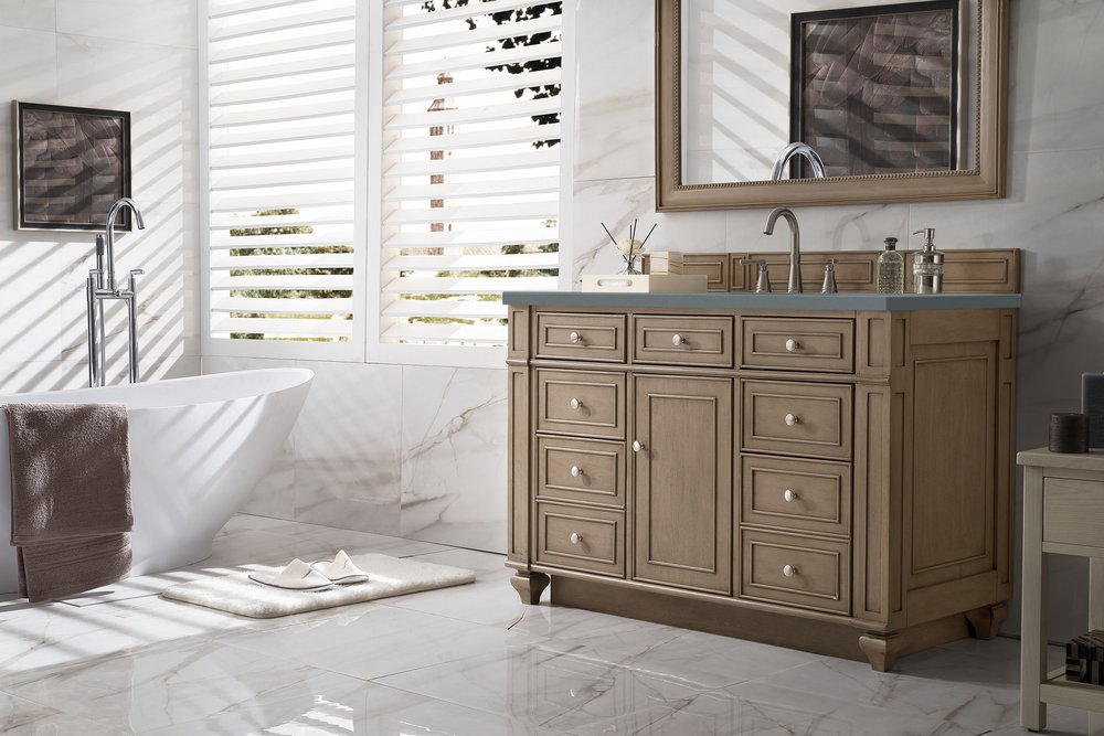 James Martin - Bristol 48" Single Vanity, Whitewashed Walnut w/ 3 CM Cala Blue Silestone Top - 157-V48-WW-3CBL view 3