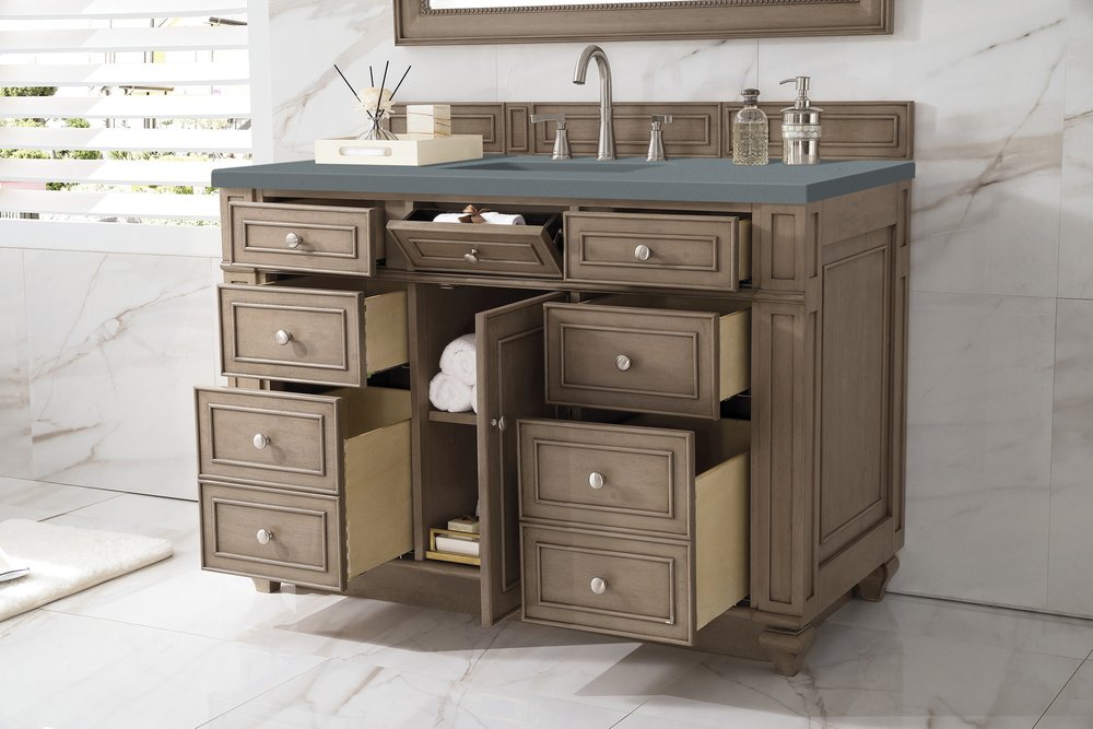 James Martin - Bristol 48" Single Vanity, Whitewashed Walnut w/ 3 CM Cala Blue Silestone Top - 157-V48-WW-3CBL view 4