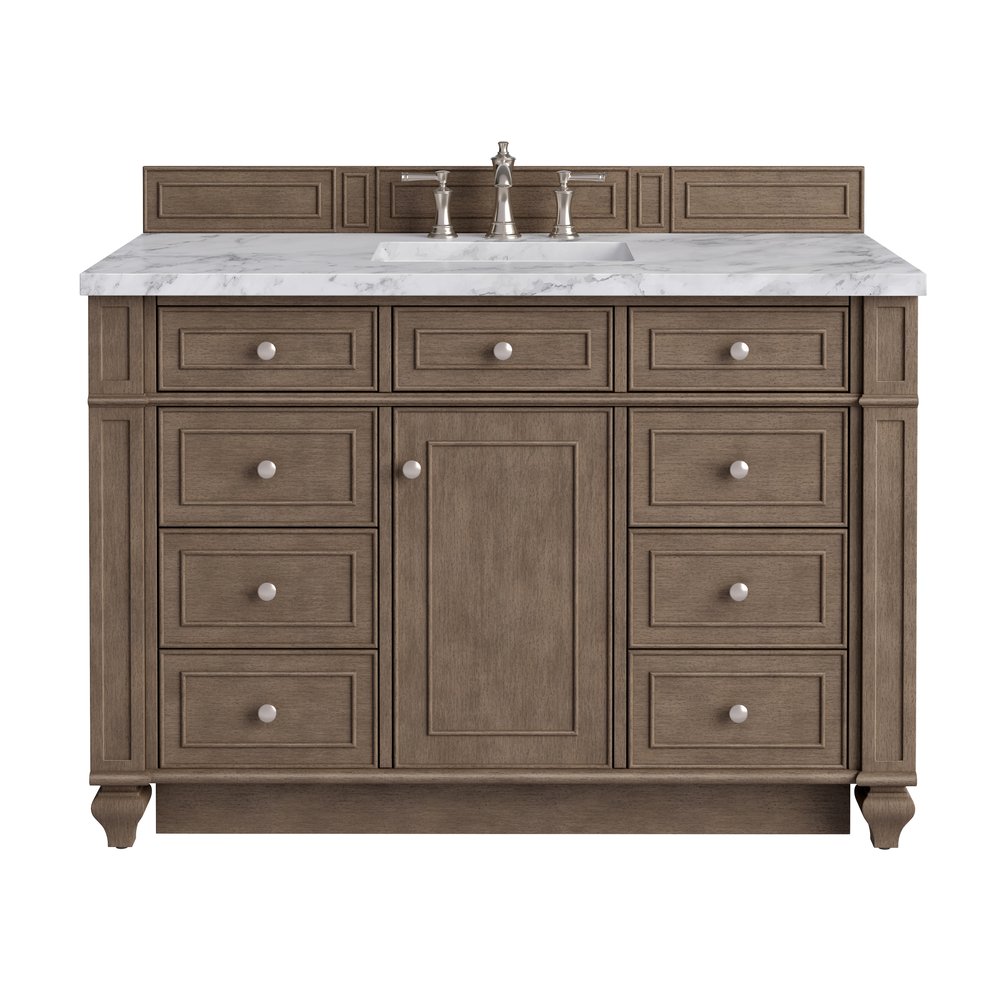 James Martin - Bristol 48" Single Vanity, Whitewashed Walnut w/ 3 CM Carrara Marble Top - 157-V48-WW-3CAR view 1