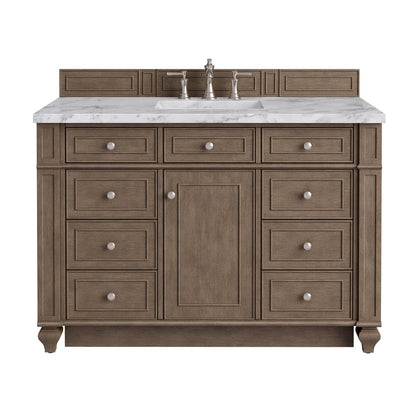 James Martin - Bristol 48" Single Vanity, Whitewashed Walnut w/ 3 CM Carrara Marble Top - 157-V48-WW-3CAR view 1