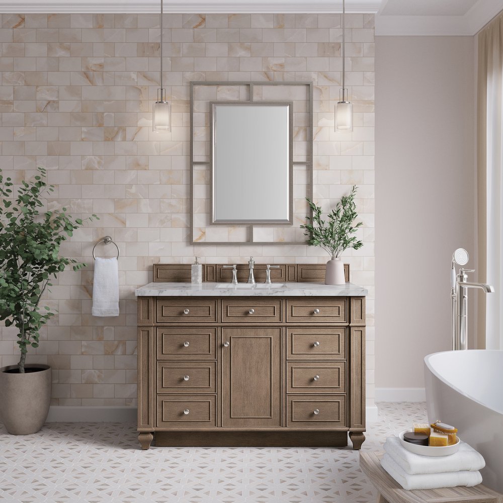 James Martin - Bristol 48" Single Vanity, Whitewashed Walnut w/ 3 CM Carrara Marble Top - 157-V48-WW-3CAR view 2