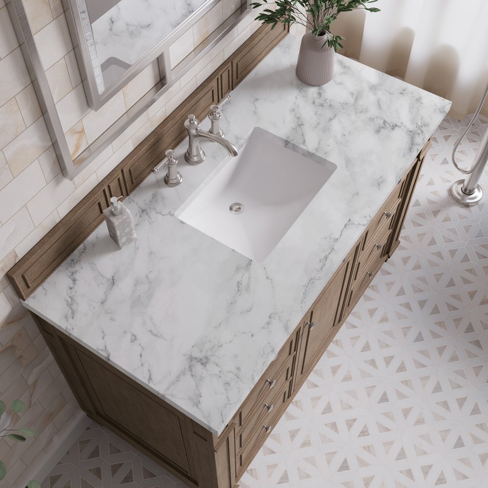 James Martin - Bristol 48" Single Vanity, Whitewashed Walnut w/ 3 CM Carrara Marble Top - 157-V48-WW-3CAR view 5