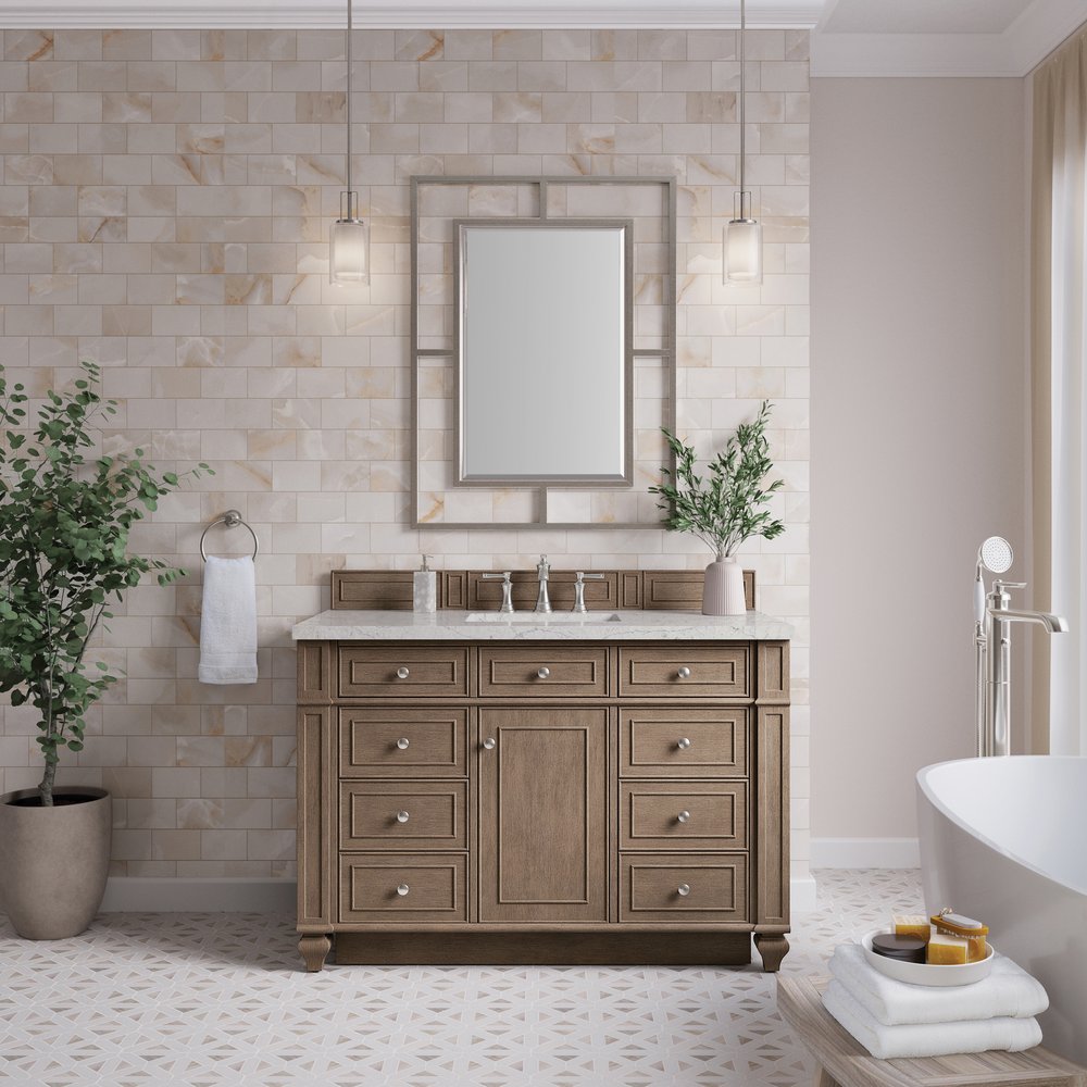 James Martin - Bristol 48" Single Vanity, Whitewashed Walnut w/ 3 CM Eternal Jasmine Pearl Silestone Top - 157-V48-WW-3EJP view 2
