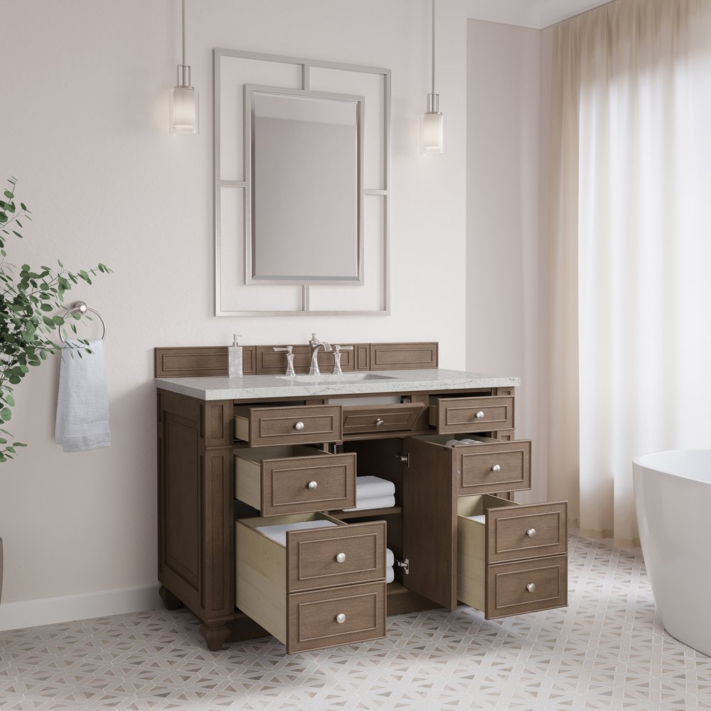 James Martin - Bristol 48" Single Vanity, Whitewashed Walnut w/ 3 CM Eternal Jasmine Pearl Silestone Top - 157-V48-WW-3EJP view 4