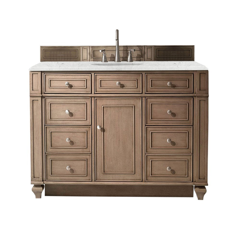 James Martin - Bristol 48" Single Vanity, Whitewashed Walnut w/ 3 CM Eternal Jasmine Pearl Silestone Top w/ FreePower Wireless Charger - 157-V48-WW-FEJP view 1