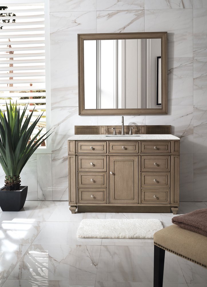 James Martin - Bristol 48" Single Vanity, Whitewashed Walnut w/ 3 CM Eternal Jasmine Pearl Silestone Top w/ FreePower Wireless Charger - 157-V48-WW-FEJP view 3