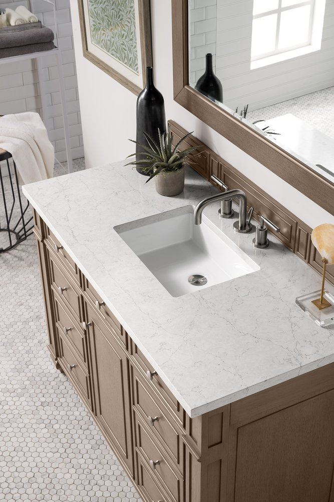 James Martin - Bristol 48" Single Vanity, Whitewashed Walnut w/ 3 CM Eternal Jasmine Pearl Silestone Top w/ FreePower Wireless Charger - 157-V48-WW-FEJP view 4