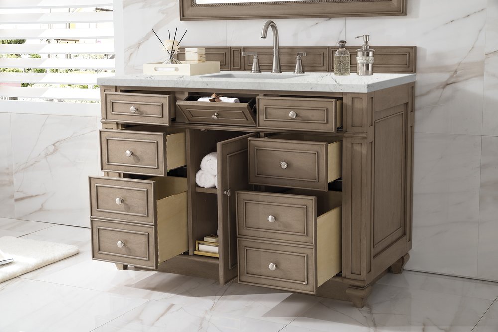 James Martin - Bristol 48" Single Vanity, Whitewashed Walnut w/ 3 CM Eternal Jasmine Pearl Silestone Top w/ FreePower Wireless Charger - 157-V48-WW-FEJP view 5