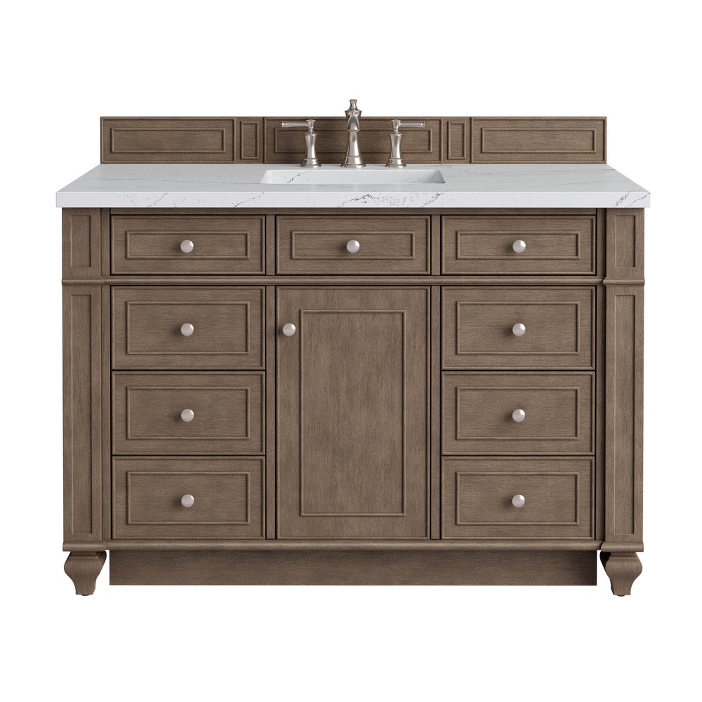 James Martin - Bristol 48" Single Vanity, Whitewashed Walnut w/ 3 CM Ethereal Noctis Silestone Top - 157-V48-WW-3ENC view 1