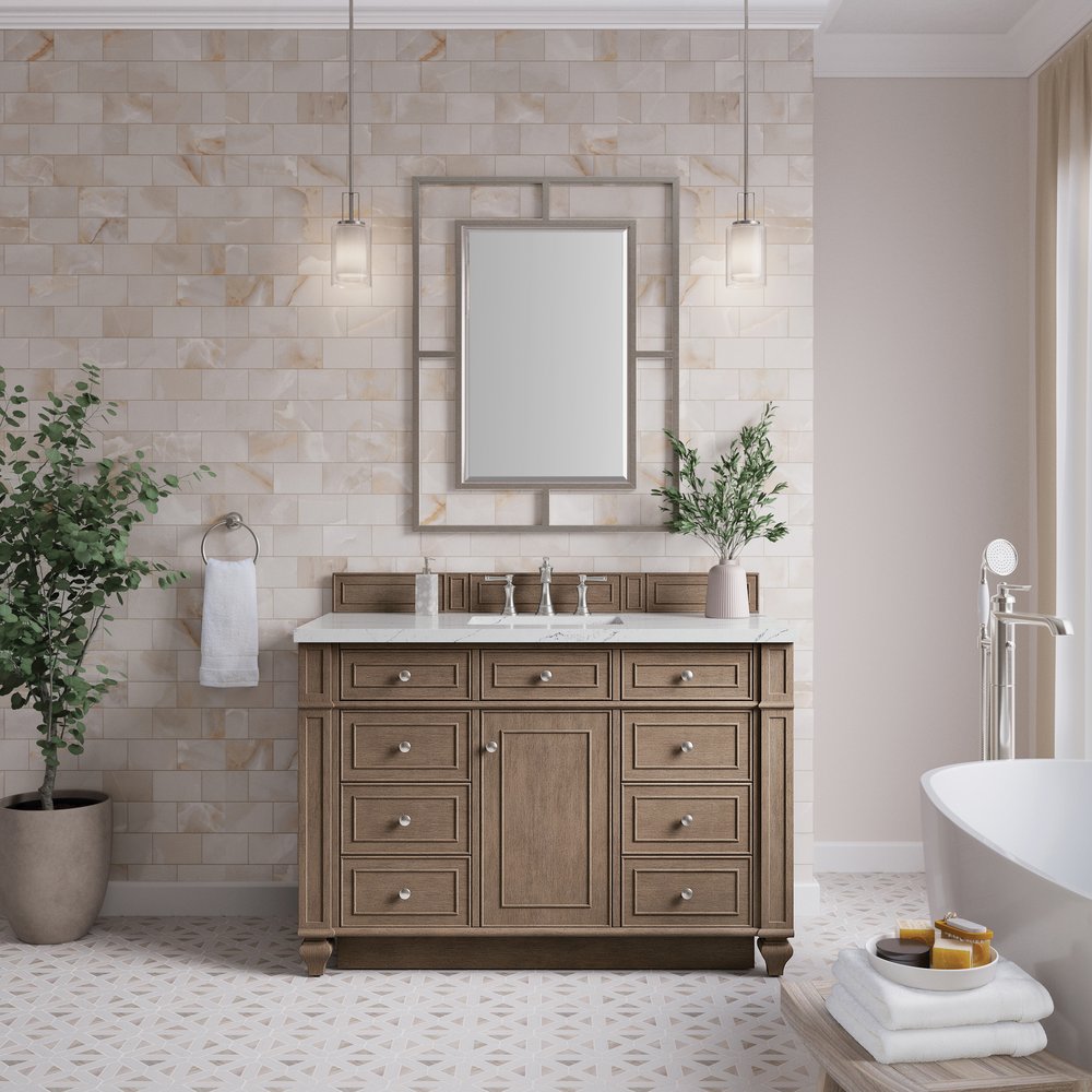 James Martin - Bristol 48" Single Vanity, Whitewashed Walnut w/ 3 CM Ethereal Noctis Silestone Top - 157-V48-WW-3ENC view 2